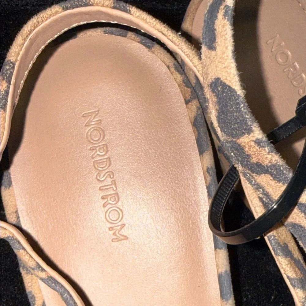 Nordstrom Leopard Print Pointed Slingback Flats with Decorative Metal Buckle